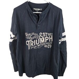 Triumph Motorcycles Long Sleeve Henley Shirt Mens L G Black Graphic Print